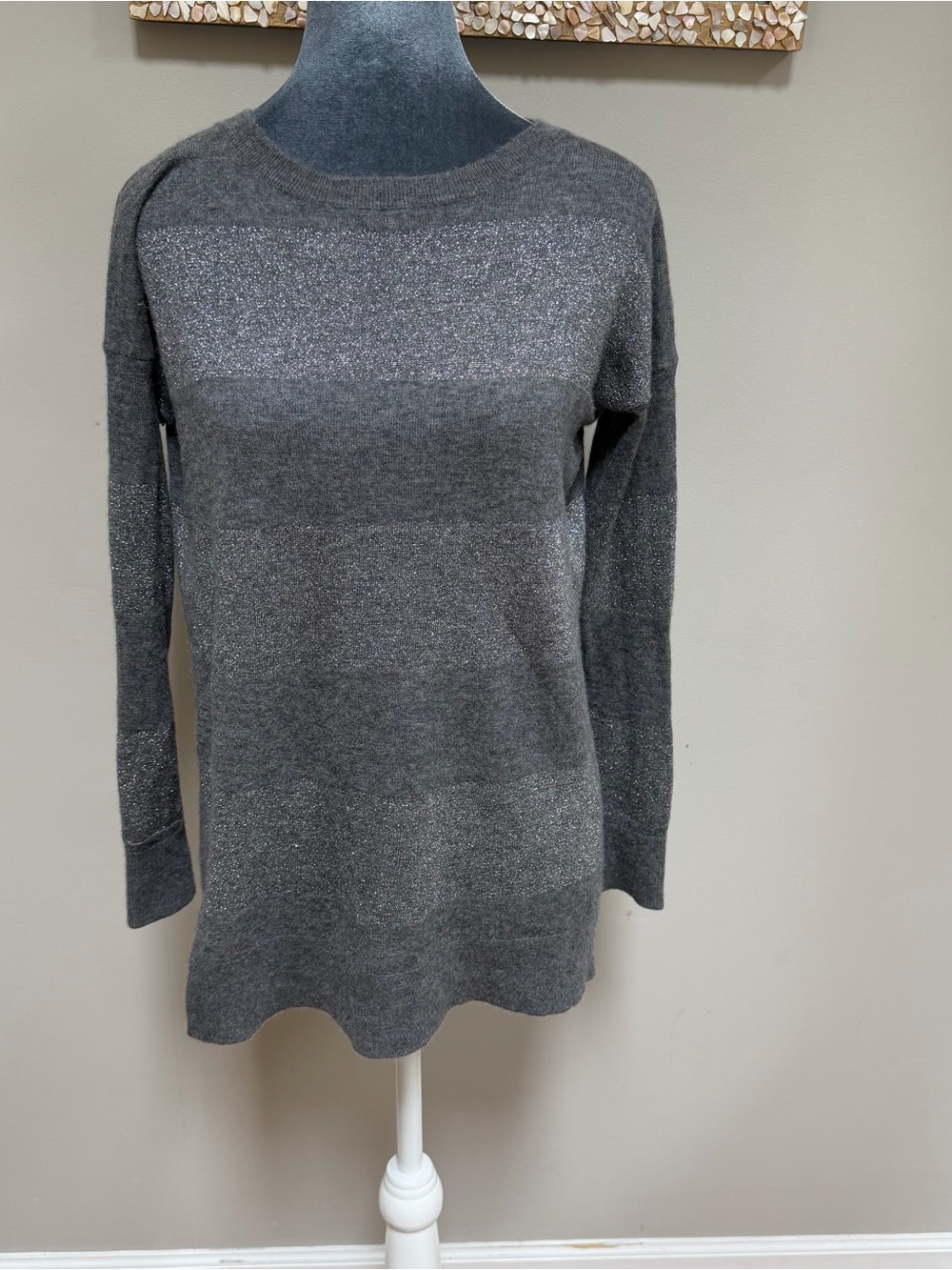 Vince cashmere silver and grey striped long sleeve sweater small tunic